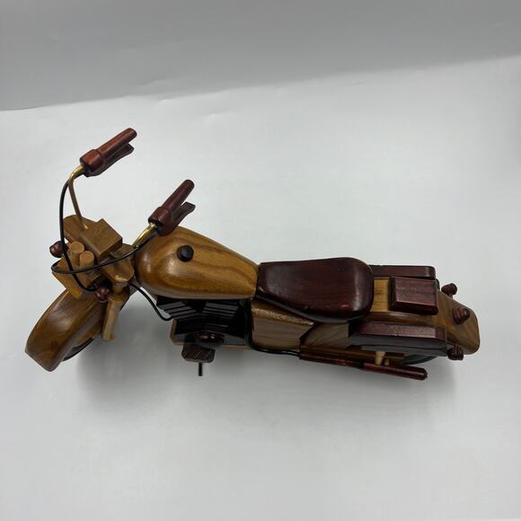 Vintage Handmade Exotic Hard Wood Decorative Motorcycle Bike Harley 14" - Picture 15 of 15